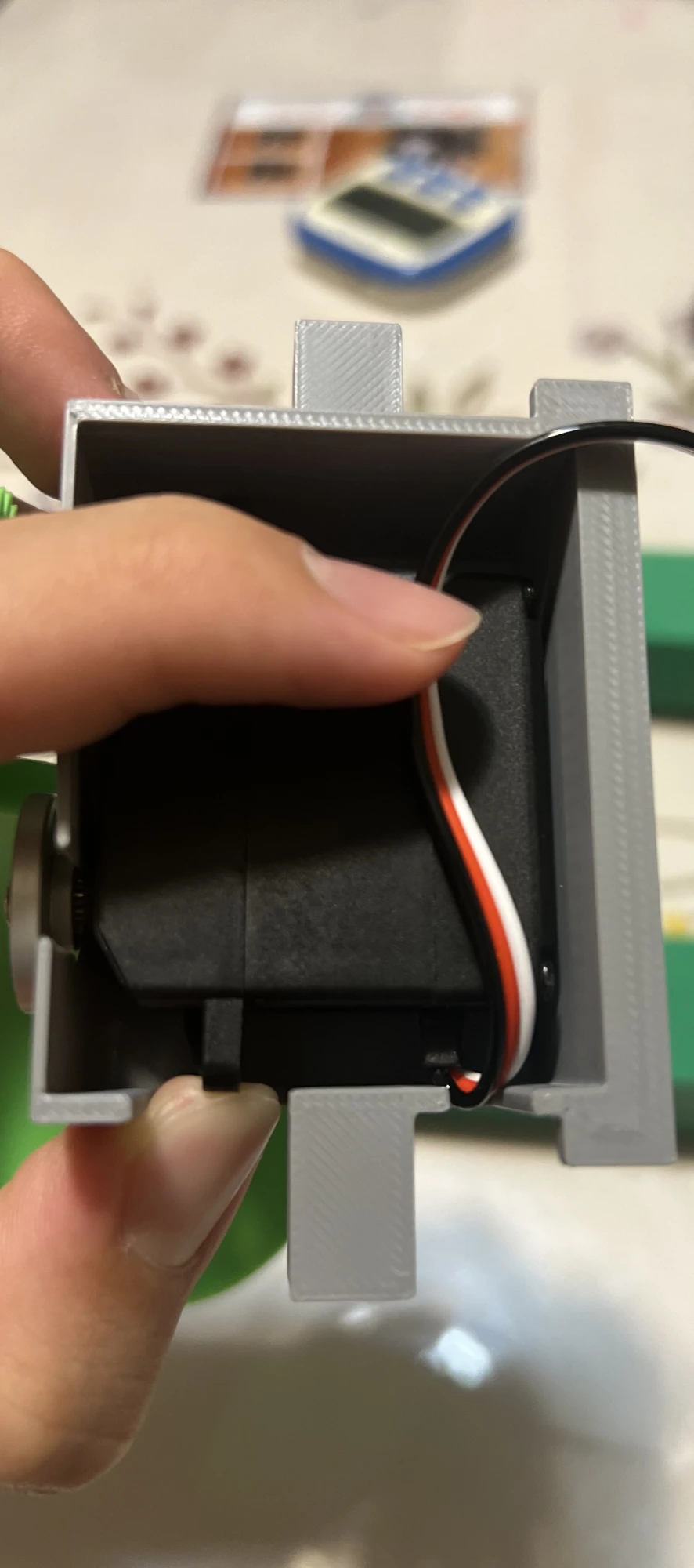 Servo mounting detail of the first printed CAD prototype