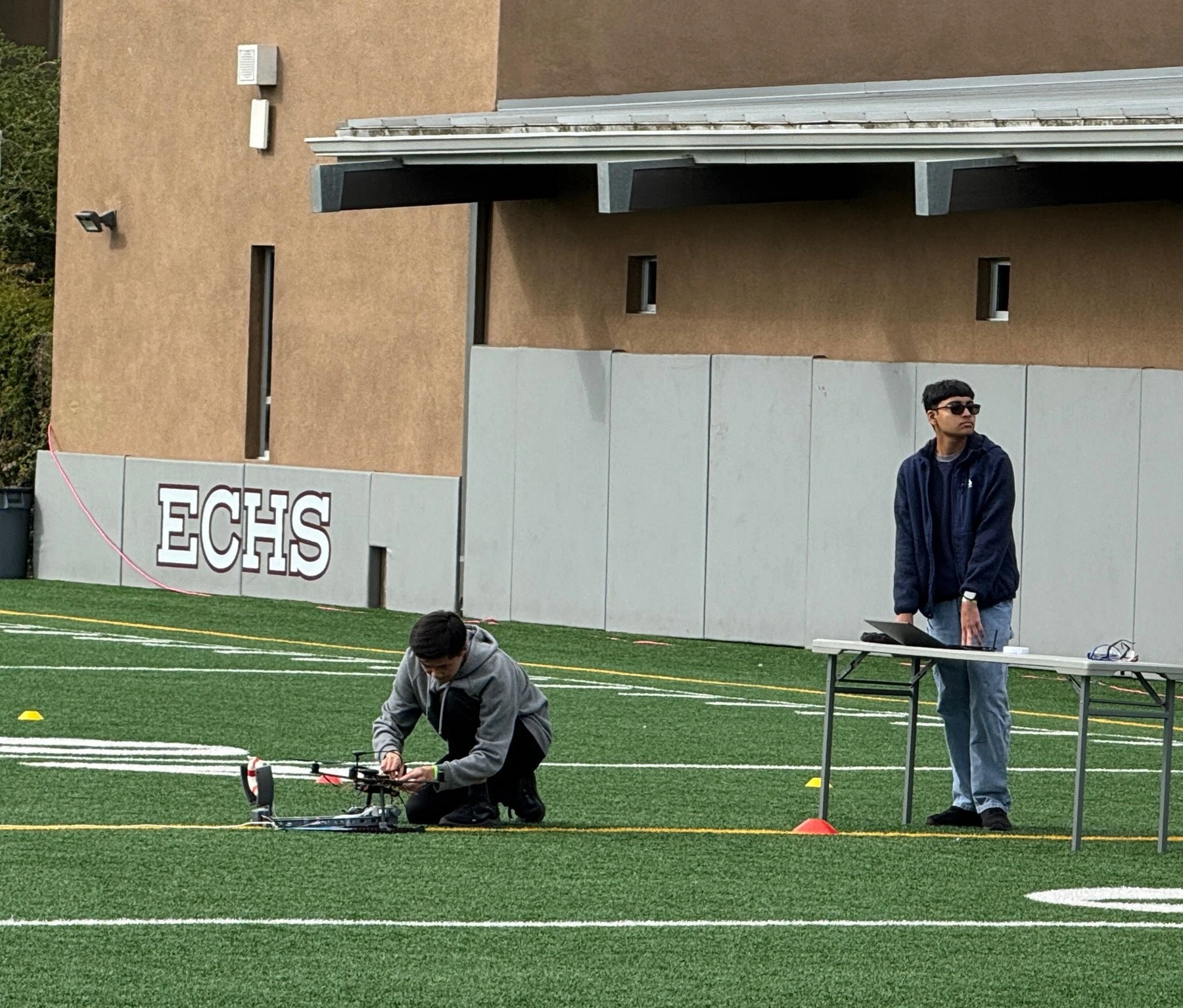 Preparing the drone on the competition field