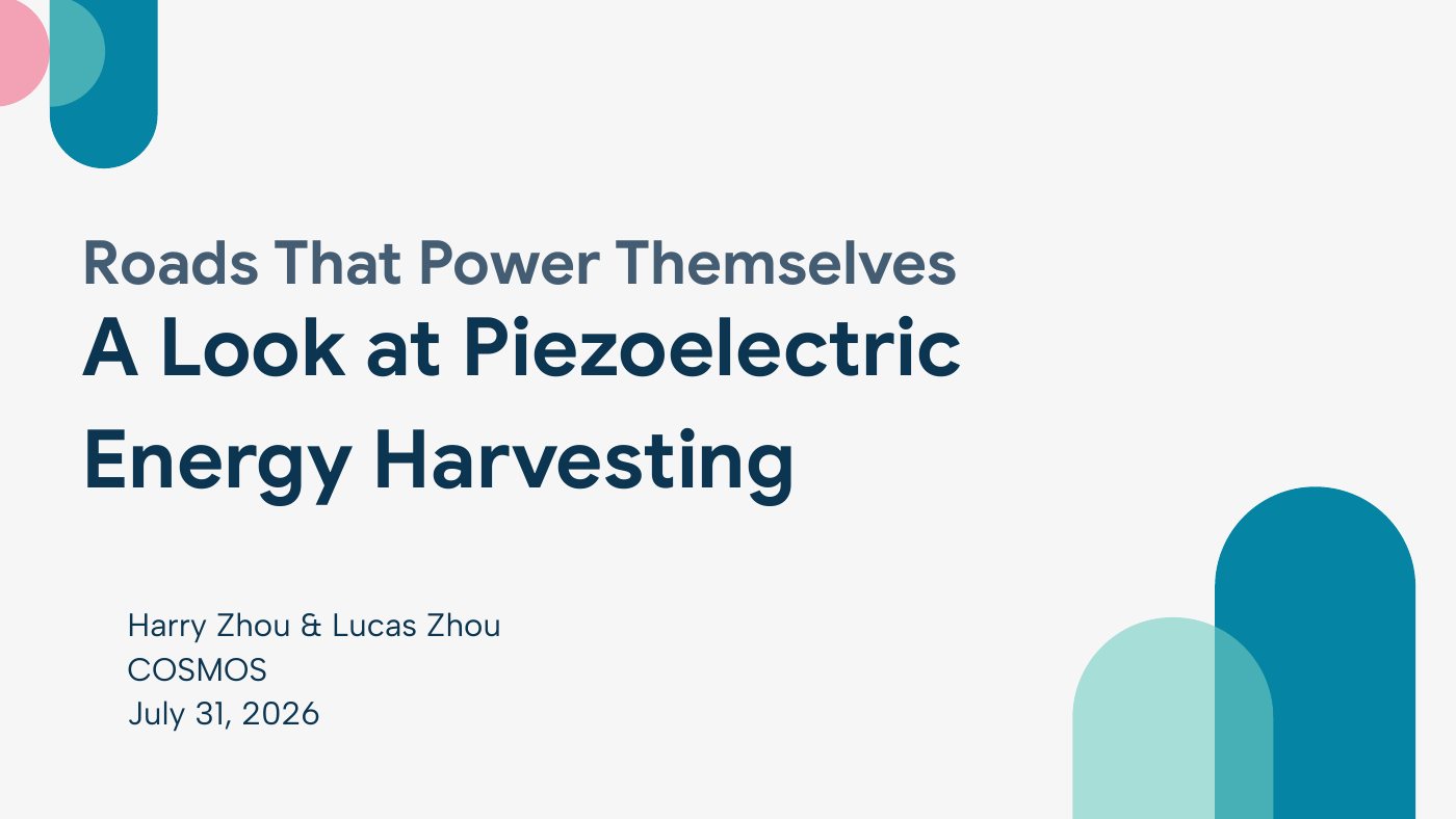 Title slide: Roads That Power Themselves, by Harry Zhou and Lucas Zhou