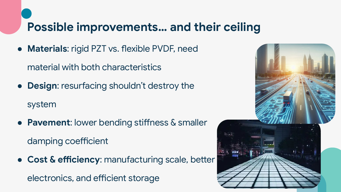 Original presentation slide on material, design, pavement, and efficiency improvements